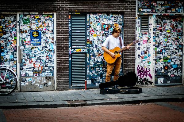Streets of Amsterdam. Guitar guy.